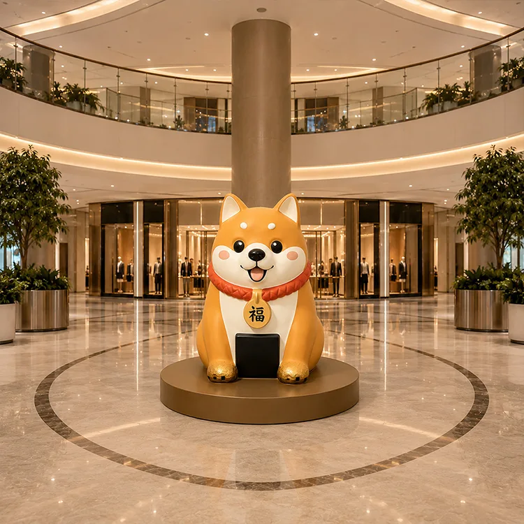 Scultura del cane della fortuna in fibra di vetro