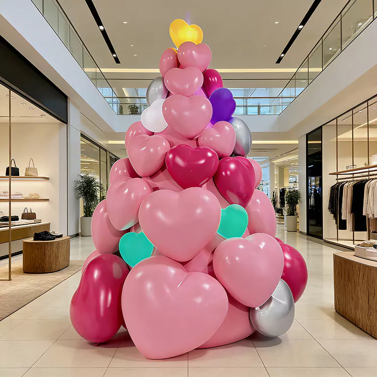 Scultura di palloncini impilati a forma di cuore in GRP