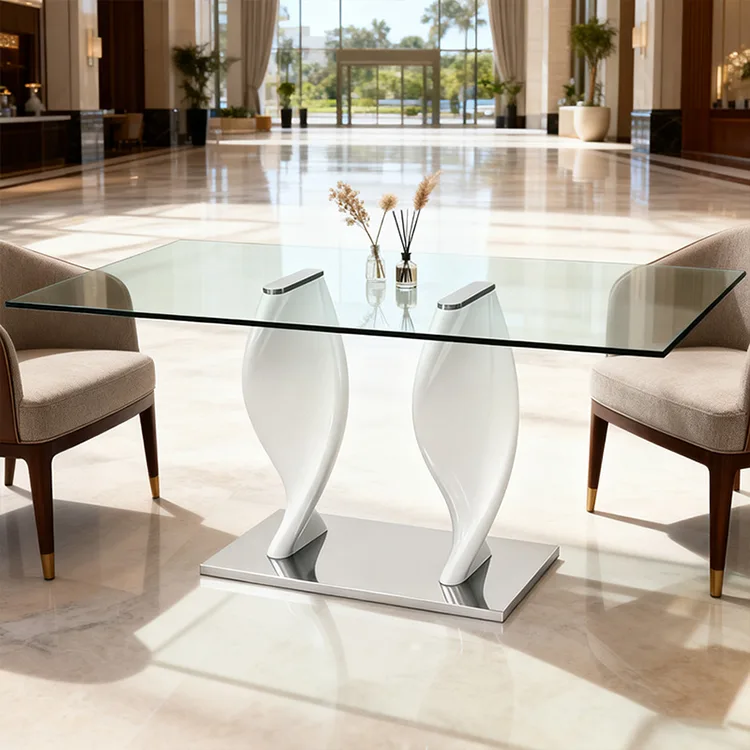 Tavolo da pranzo moderno con gambe in FRP e base in acciaio inossidabile